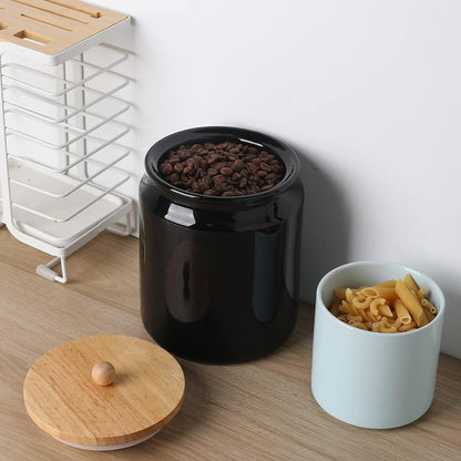 Sweejar Ceramic Kitchen Canisters, 58 FLOZ Porcelain Food Storage Jar with Airtight Seal Wooden
