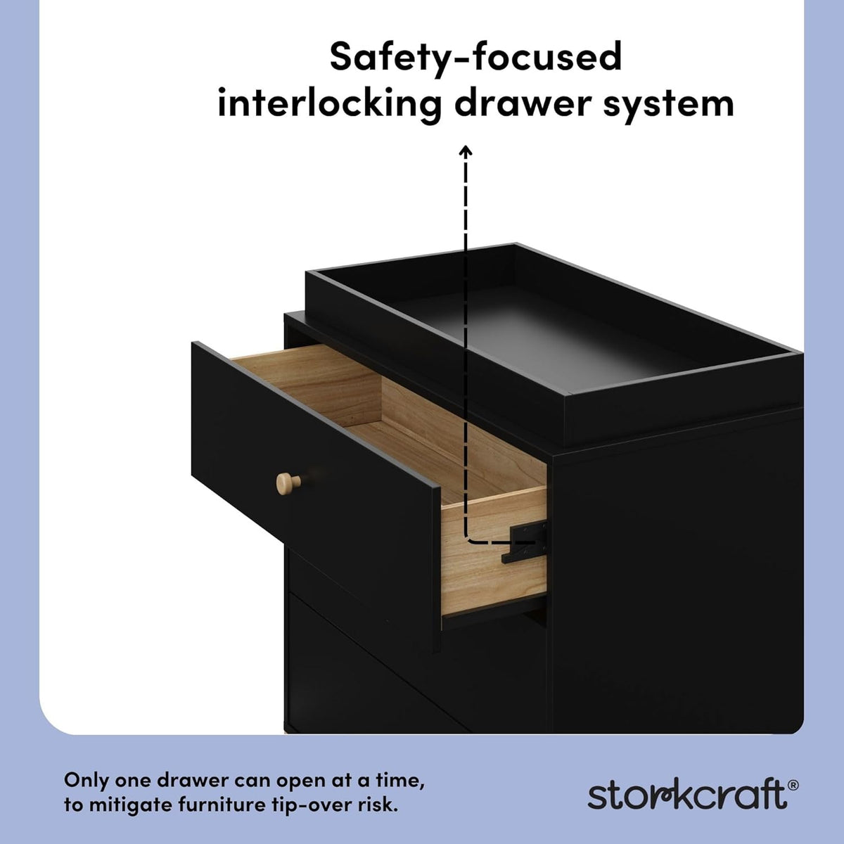 Storkcraft California 3-Drawer Chest with Removable Changing Topper (Black with Driftwood)