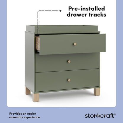 Storkcraft California 3-Drawer Chest with Removable Changing Topper (Olive with Driftwood)