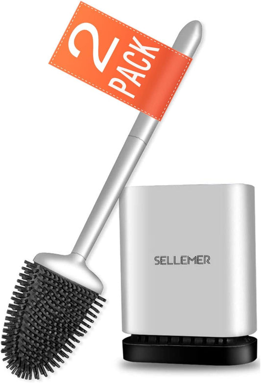 Sellemer Toilet Brush and Holder Set for Bathroom, Flexible Toilet Bowl Brush Head with Silicone