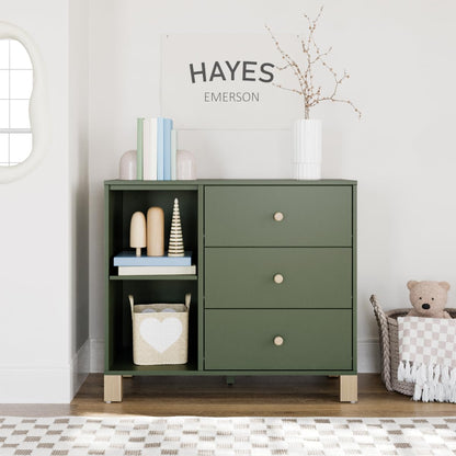 Storkcraft California 3 Drawer Combo Dresser (Olive with Driftwood) – GREENGUARD Gold Certified