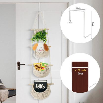 4 Tier Hanging Fruit Basket for Kitchen, Beige Boho Cotton Rope Crocheted Fruit Holder for Bathroom