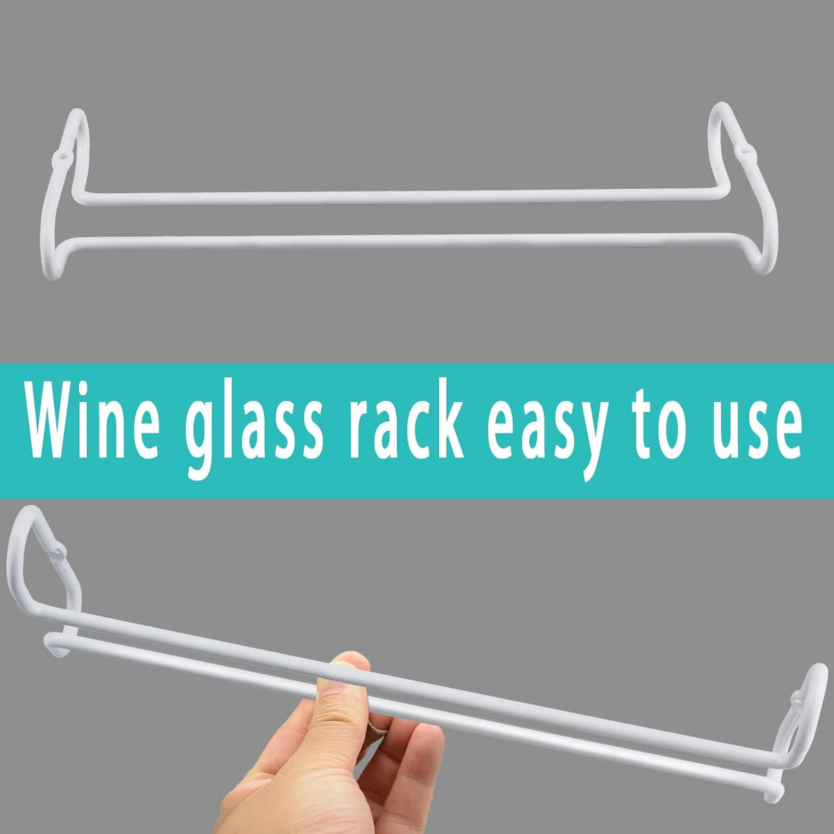 set 2 White Wine Glass Rack Under Cabinet Shelf 10 Inch Stemware Storage Hanging Hanger Organizer