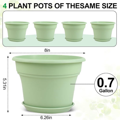 8 Inch Plastic-Flower Pot-for-Indoor Plants, 4 Pack Large Outdoor Planter Pot with Drainage Holes &