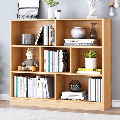 IOTXY Open Shelf Low Bookcase - Wooden 3-Tier Floor Standing Display Cabinet Organizer with Base, 7