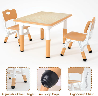 Kids Study Table and 2 Chairs Set,Height Adjustable Table and Chairs for Children and