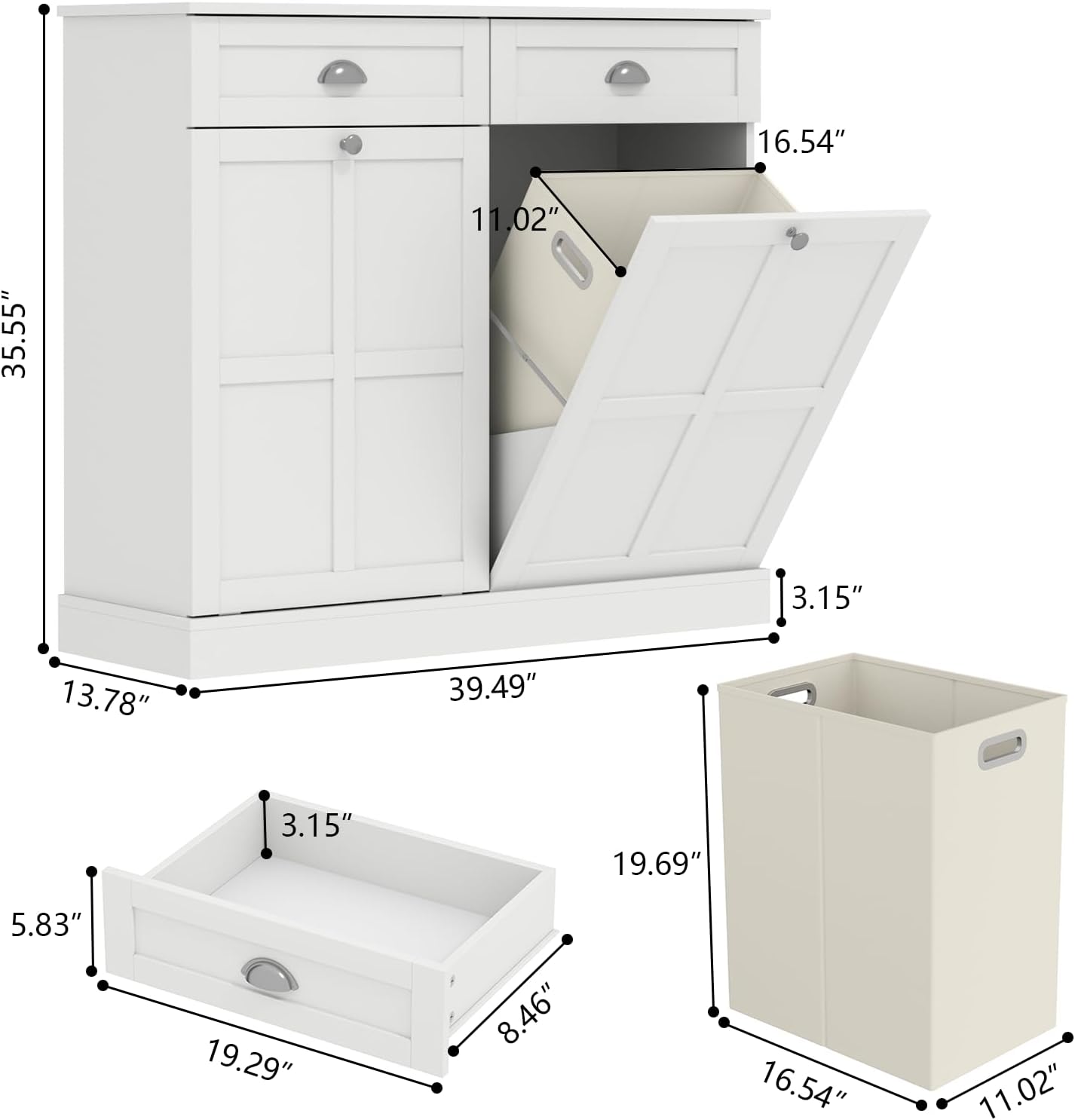 Loomie Double Tilt Out Laundry Hamper Cabinet, Hidden Laundry Cabinet with 2 Drawers & 2 Baskets