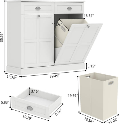 Loomie Double Tilt Out Laundry Hamper Cabinet, Hidden Laundry Cabinet with 2 Drawers & 2 Baskets