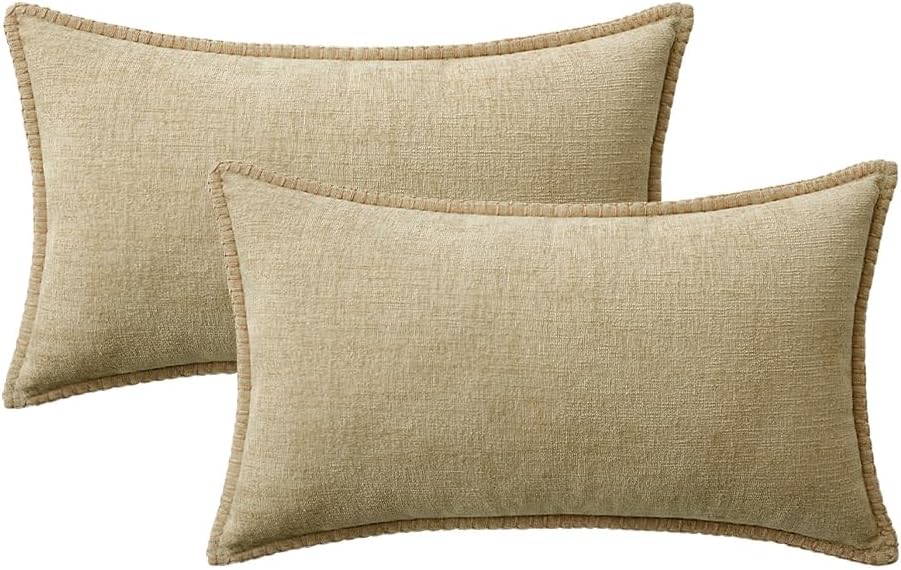 MIULEE Pack of 2 Couch Throw Pillow Covers 12x20 Inch Beige Farmhouse Decorative Pillow Covers with