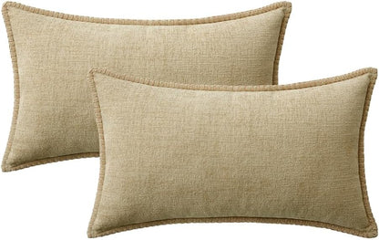 MIULEE Pack of 2 Couch Throw Pillow Covers 12x20 Inch Beige Farmhouse Decorative Pillow Covers with