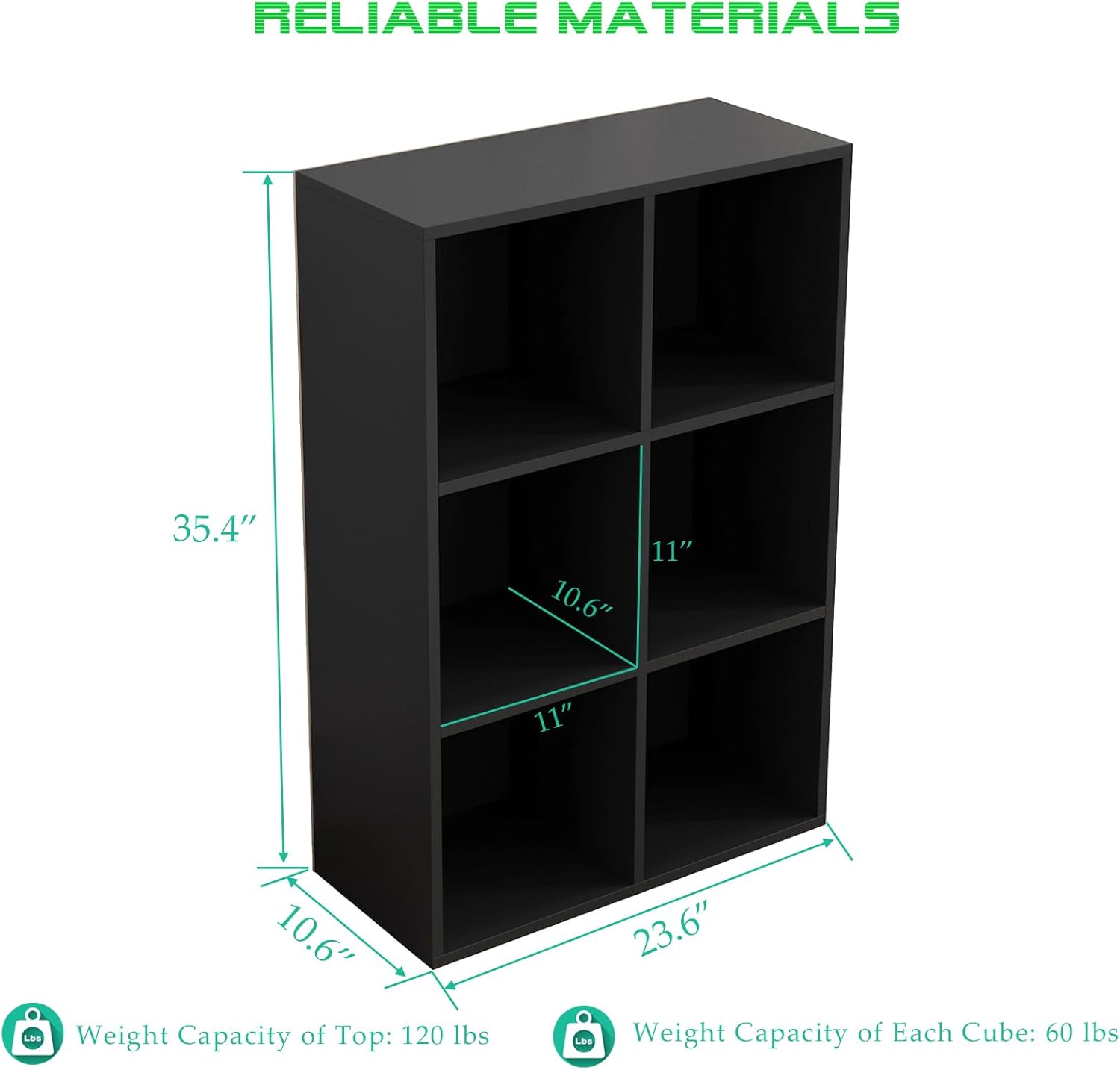 6-Cube Storage Shelf Bookcase - Wooden 3-Tier Floor Standing Open Bookshelf for Home and Office