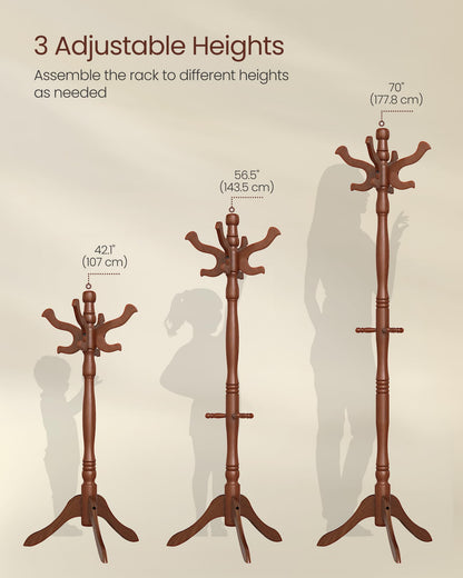 VASAGLE Freestanding Coat Rack, Rubber Wood Coat Tree with 11 Hooks