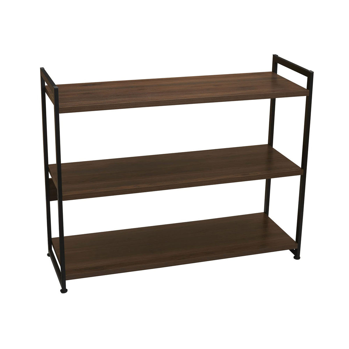 Household Essentials Jamestown Wide 3 Shelf Open Storage Bookshelf Mid Century Walnut Wood Grain