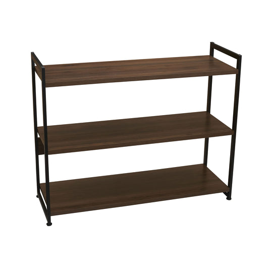 Household Essentials Jamestown Wide 3 Shelf Open Storage Bookshelf Mid Century Walnut Wood Grain