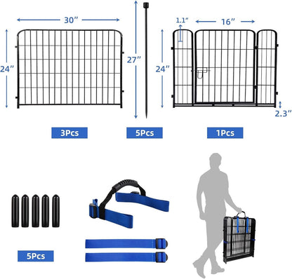 ADAVIN 24 in(H) Garden Fence with Gate, 4 Panels Total 9.8 Ft(L), Heavy Duty Iron Metal Animal