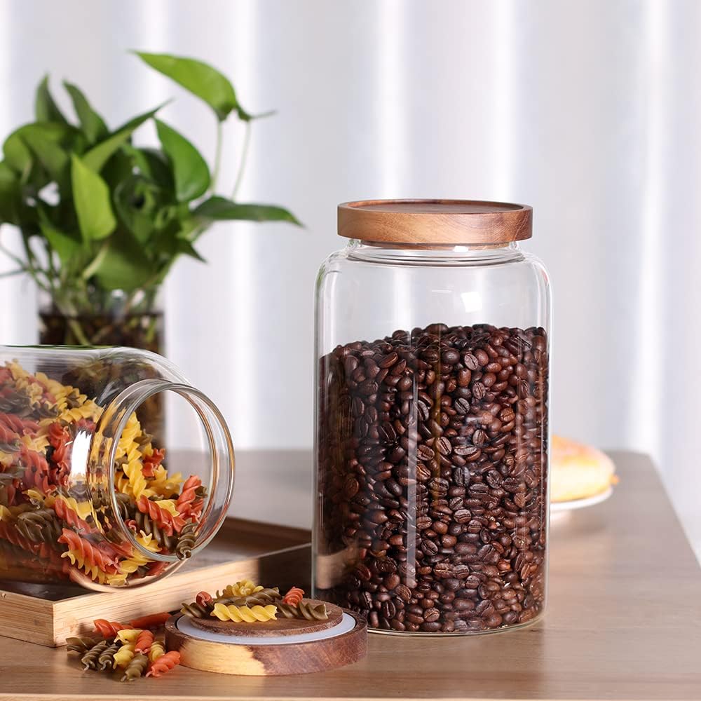 Large Glass Food Canisters, 93 FL OZ(2750ml) Kitchen Serving Stoarge Container with Airtight Wooden