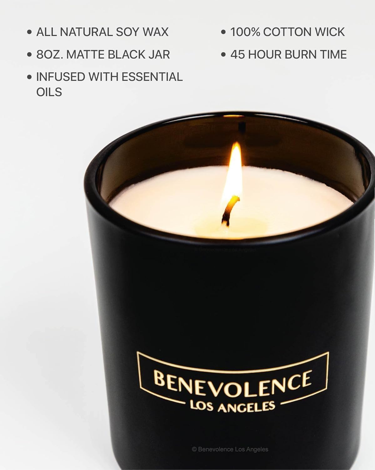 Benevolence LA Rose & Sandalwood Scented Candle | Soy Candles, Black Candle for Home | Gifts for