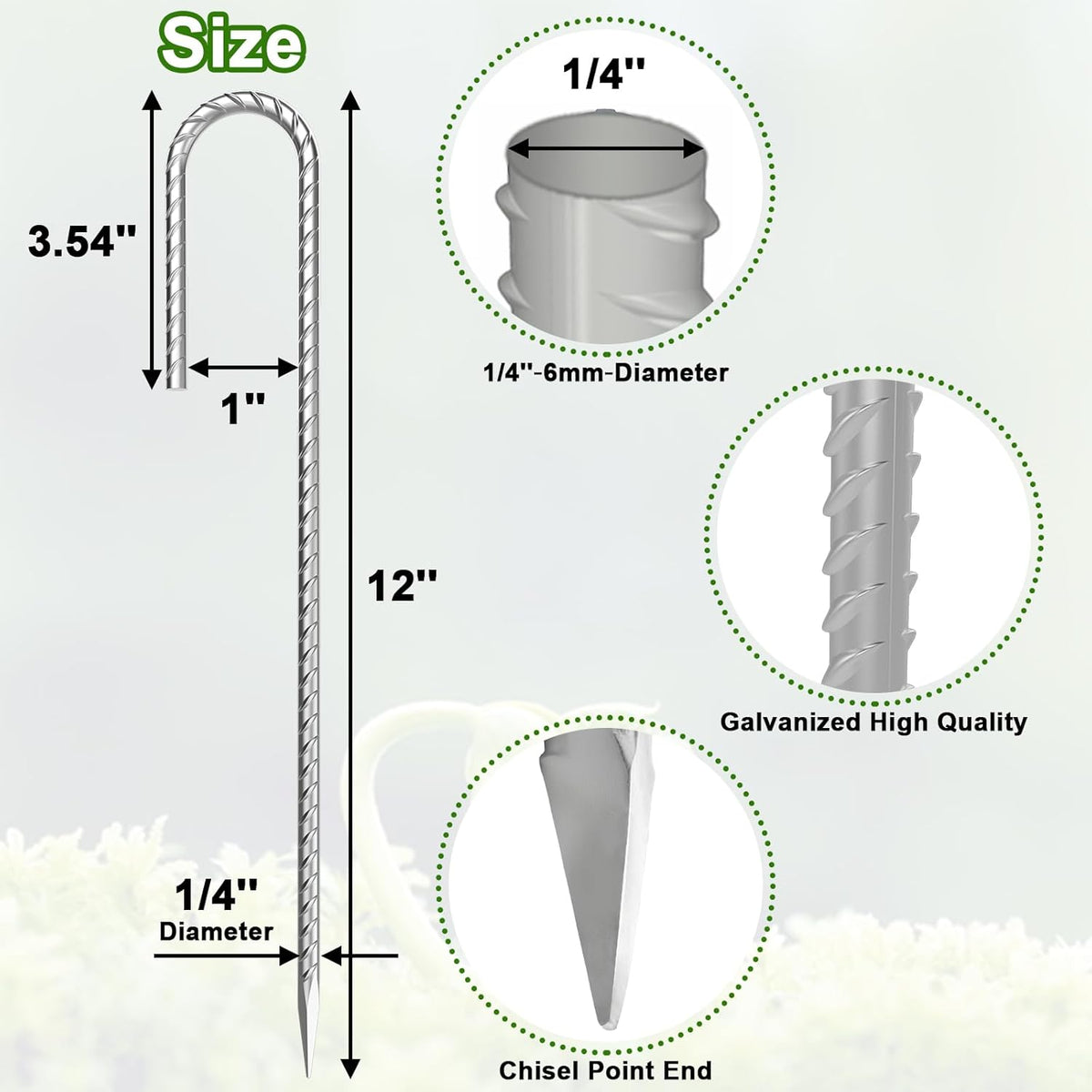 VVOKGO Rebar-Stakes-12-Inch J Hook Galvanized Tent Stakes Heavy Duty, 95-Pack Ground Chain Link