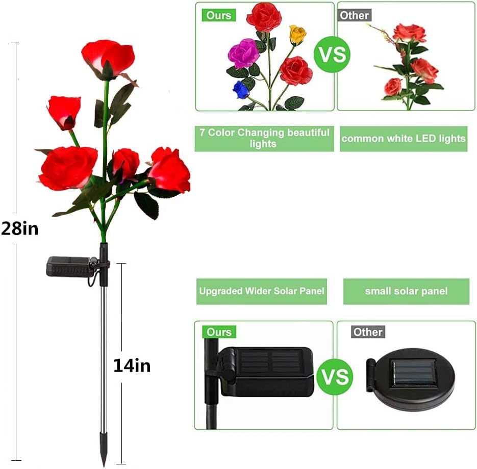 Solar Garden Decor Outdoor Lights, 4 Pack Waterproof Garden Lights for Outside, 16 Solar Rose