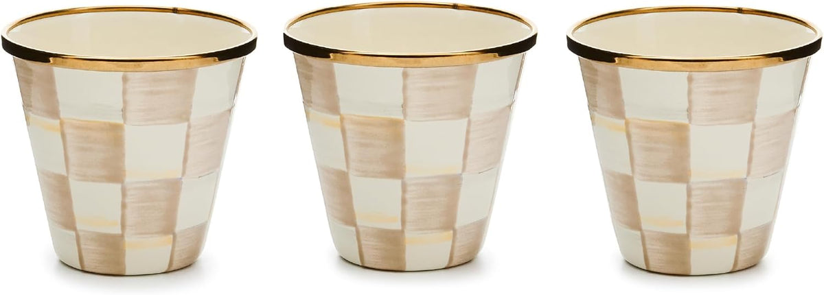 MACKENZIE-CHILDS Enamel Herb Pots, Small Plant Pots for Herbs or Flowers, Set of 3, Brown-and-White