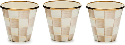 MACKENZIE-CHILDS Enamel Herb Pots, Small Plant Pots for Herbs or Flowers, Set of 3, Brown-and-White