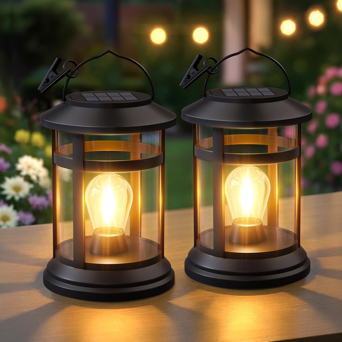 Solar Lanterns Outdoor Waterproof: 2 Pack Hanging Solar Lights for Outside Patio Porch Garden