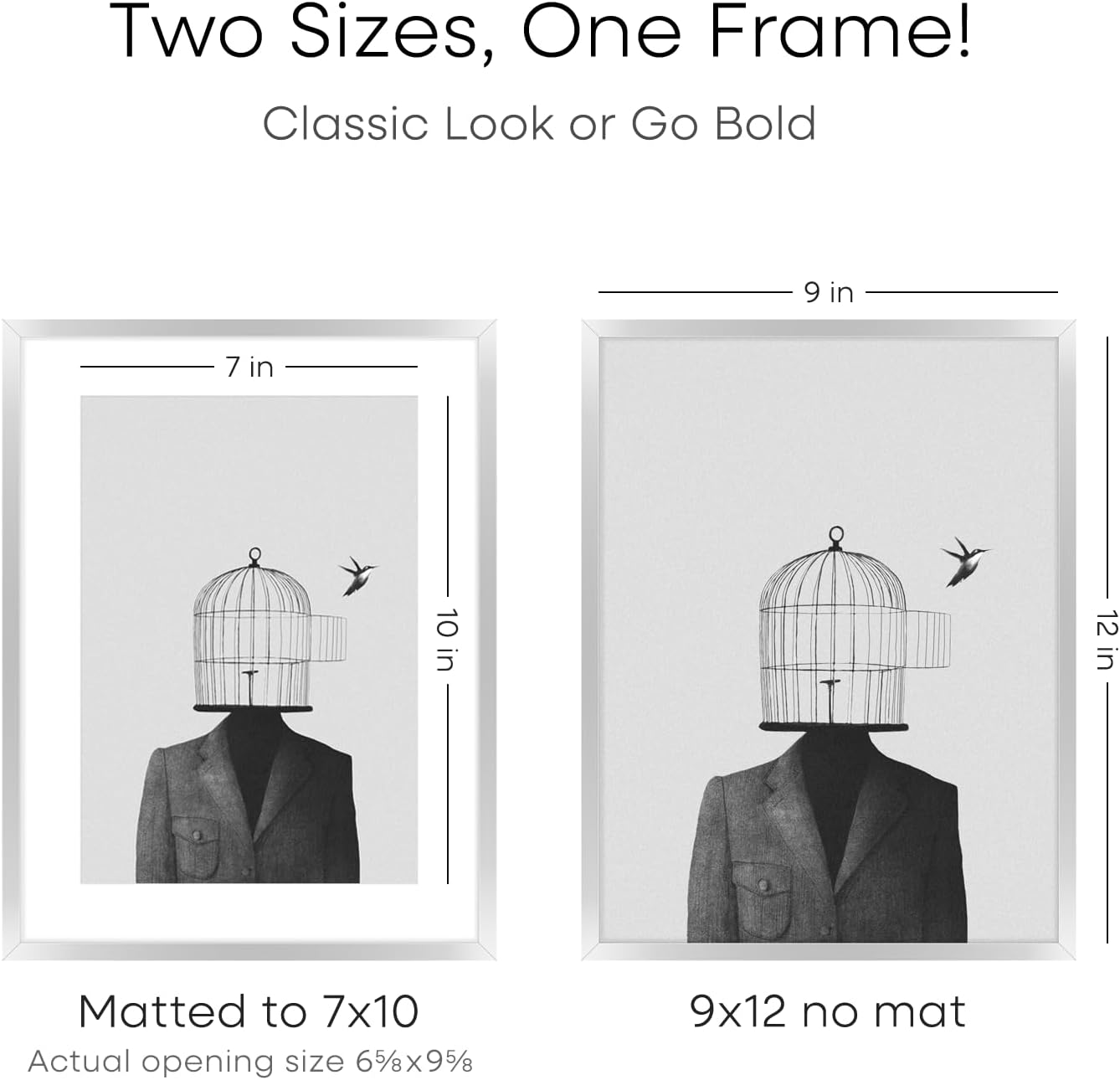 Homeforia 9x12 Picture Frame Silver, High End Metal 9 x 12 Frames with Mat 7 by 10 inch Photo