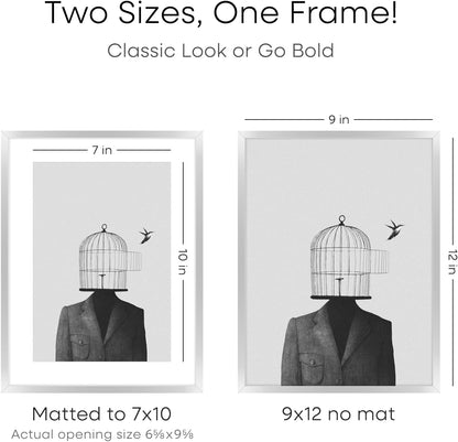 Homeforia 9x12 Picture Frame Silver, High End Metal 9 x 12 Frames with Mat 7 by 10 inch Photo