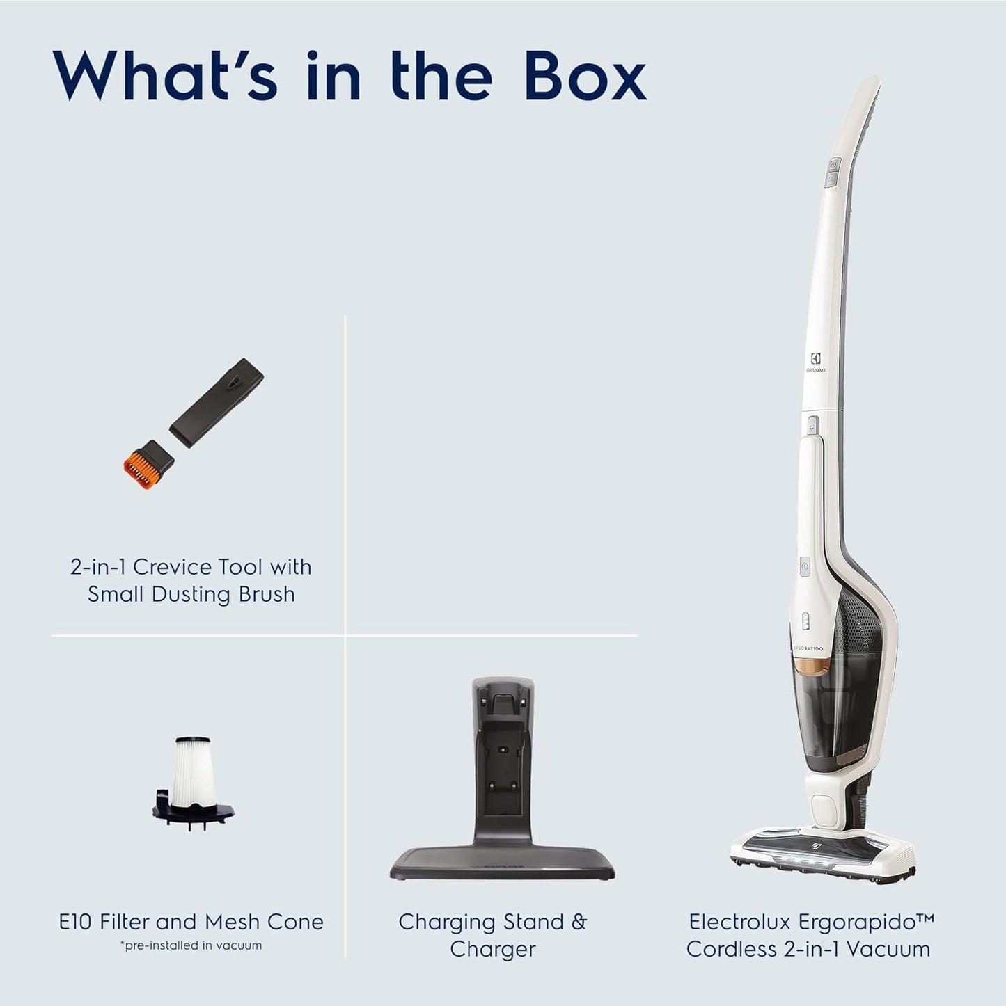 Electrolux Ergorapido Cordless 2-in-1 Vacuum Cleaner with High Suction Power and 180-Degree