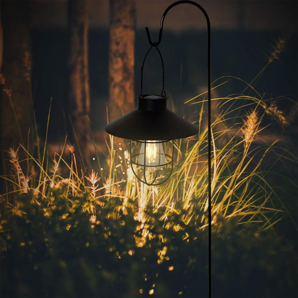pearlstar Solar Lantern Outdoor Hanging Light Metal Solar Lamp with Warm White Edison Bulb Design