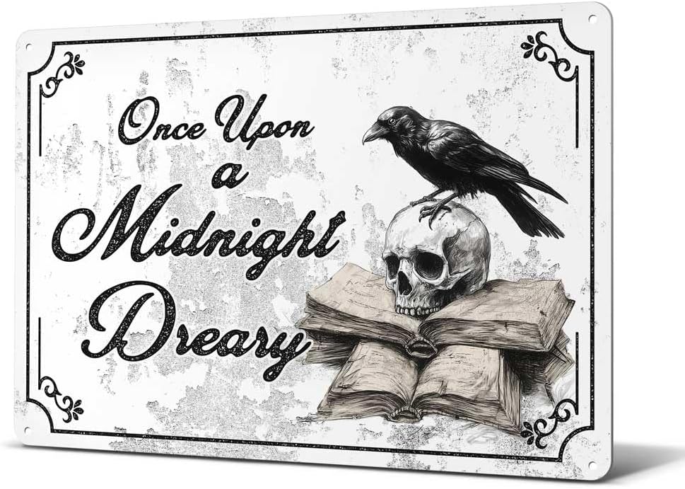 Heuhuww Vintage Gothic Wall Decor-Once Upon A Midnight Dreary Gothic Metal Sign for Home Room,The