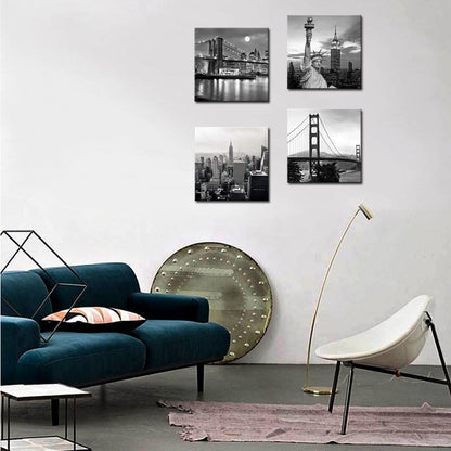 LevvArts Black and White City Wall Art Modern Brooklyn Bridge Picture Prints US Cityscape Canvas