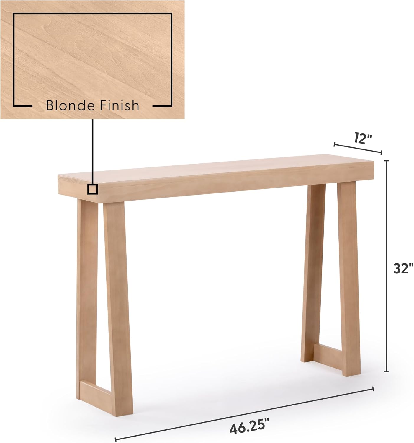 Plank+Beam Solid Wood Console Table, 46.25 Inch, Sofa Table, Narrow Entryway Table for Hallway