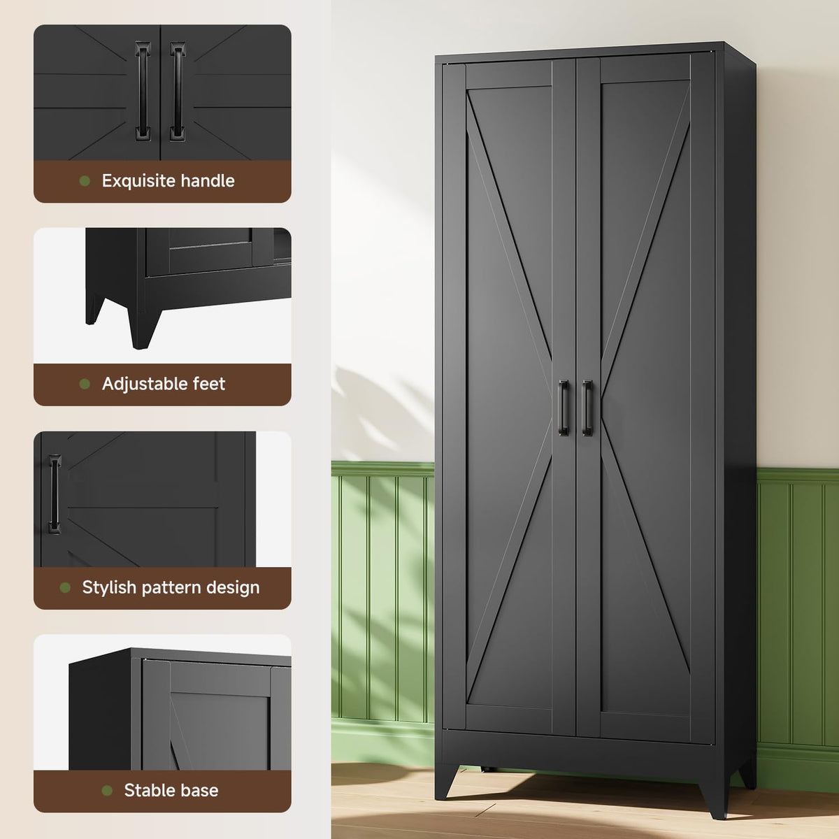 Letaya Storage Cabinet,75" H Metal Kitchen Pantry Cabinets with Doors and Adjustable Shelves,Pantry