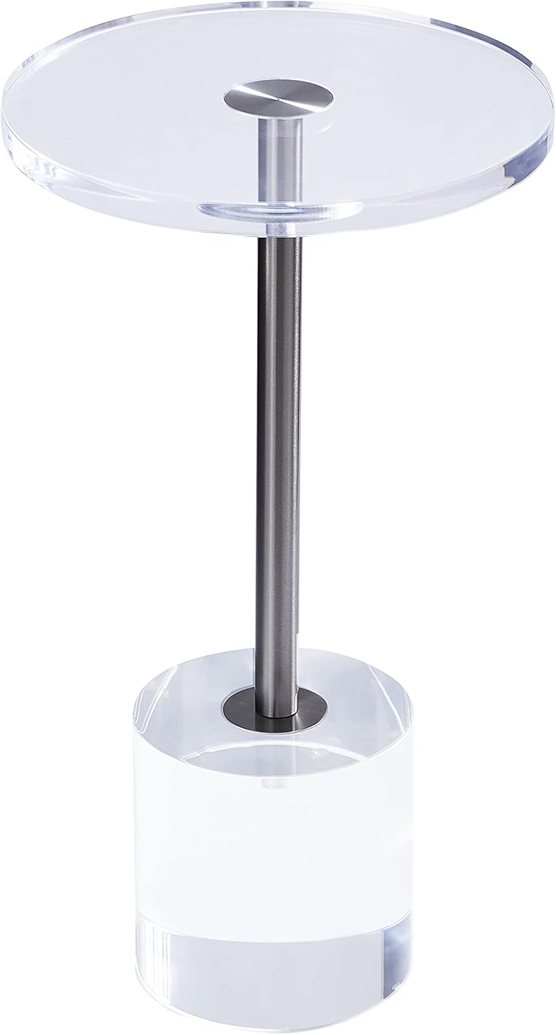 Clear Acrylic End Table,Side Table,Brushed Silver Metal,Round,for Office, Living Room and