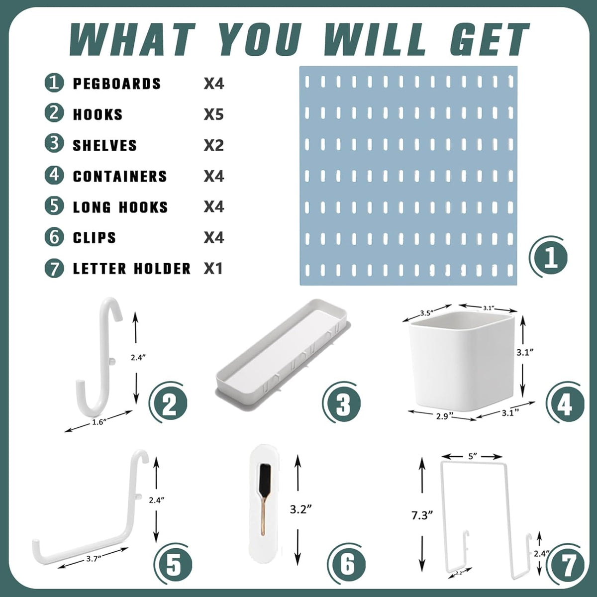 Pegboard Combination Kit, 25.2" x 25.2" Wall Mounted Storage Set with 4 Pegboards & 20 Accessories
