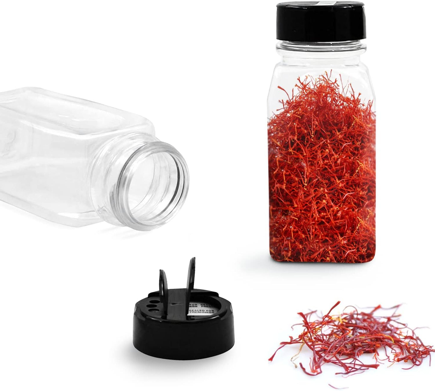 RoyalHouse - 6 Pack 14 Oz Plastic Spice Jars with Black Cap, Clear and Safe Plastic Bottle