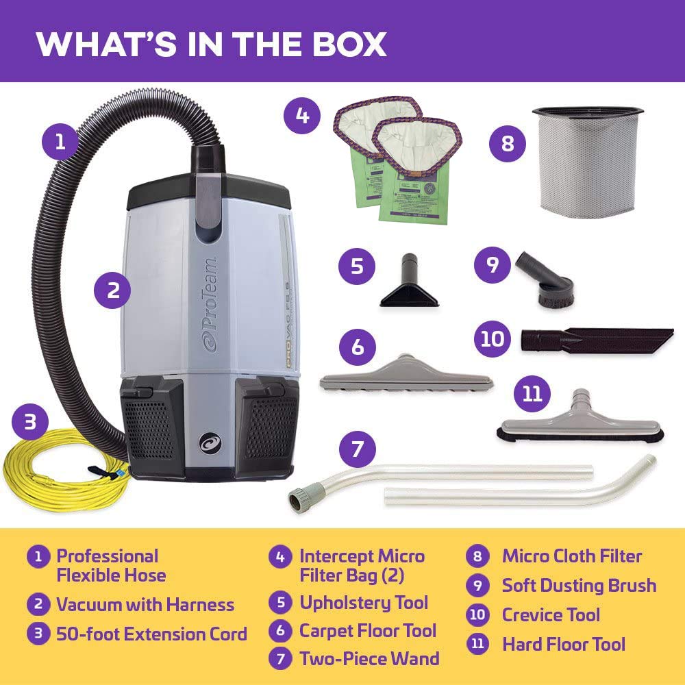 ProTeam Backpack Vacuums, ProVac FS 6 Commercial Backpack Vacuum with HEPA Media Filtration and