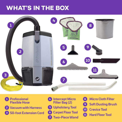 ProTeam Backpack Vacuums, ProVac FS 6 Commercial Backpack Vacuum with HEPA Media Filtration and