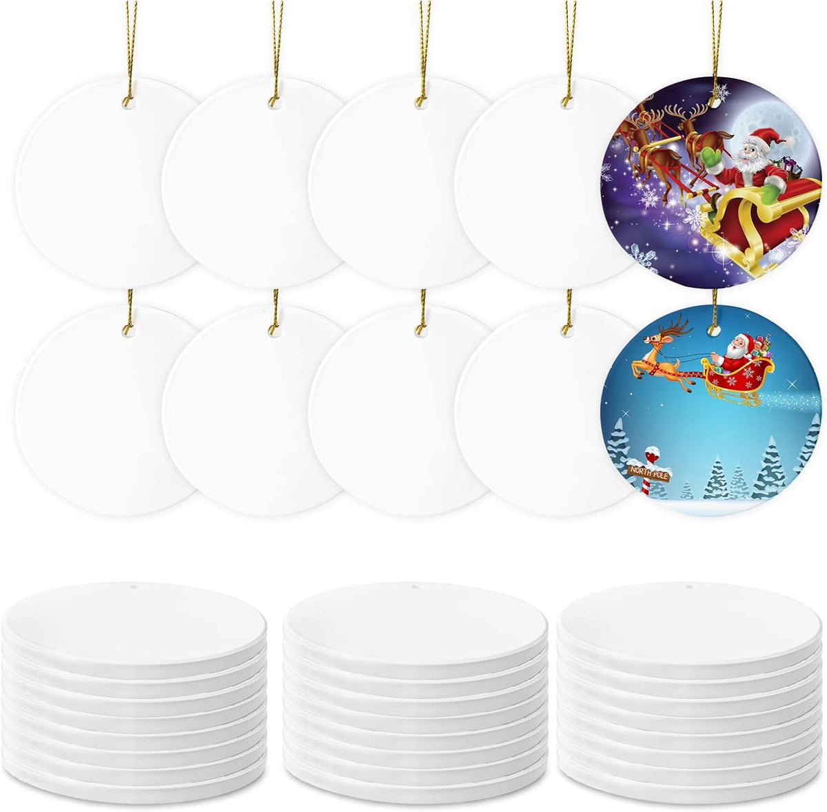 Sublimation Ceramic Ornament Blanks - 25PC Bulk White Round Porcelain Discs for Heat Press Printing