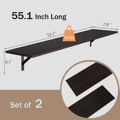 DINZI LVJ Long Wall Shelves, 55.1Inch Wall Mounted Shelves Set of 2, Extra Large Floating Storage