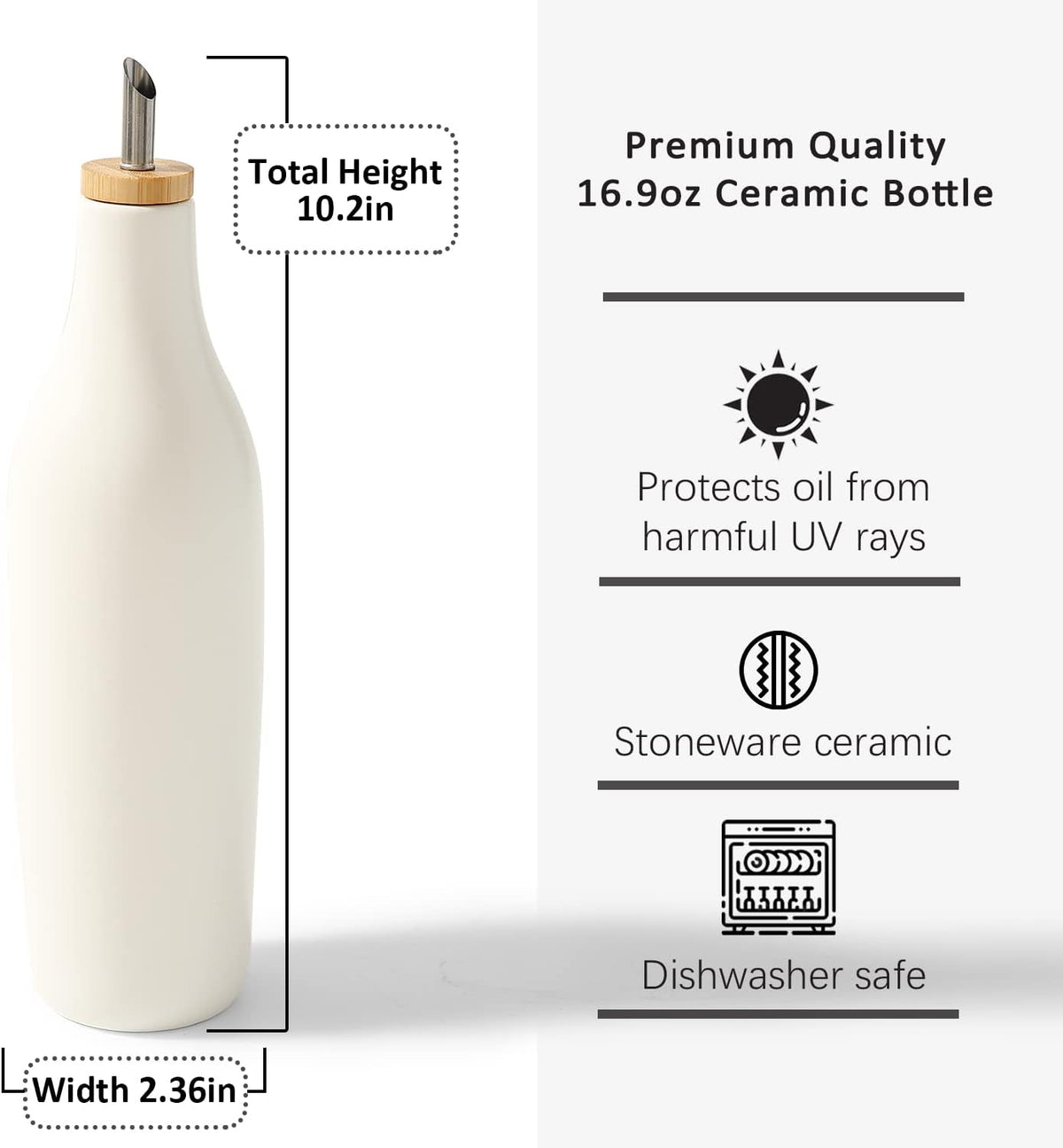 HOMCDALY Ceramic Olive Oil Dispenser for Kitchen, Stoneware 16oz Oil and Vinegar Bottles Dispenser
