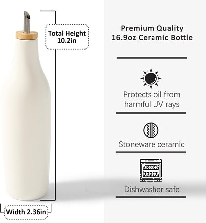 HOMCDALY Ceramic Olive Oil Dispenser for Kitchen, Stoneware 16oz Oil and Vinegar Bottles Dispenser