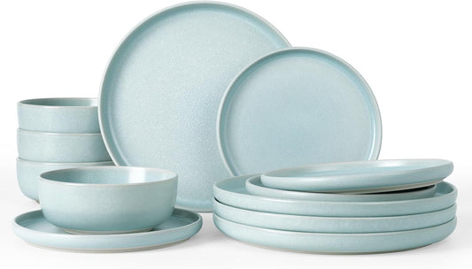 Famiware Milkyway Plates and Bowls Sets, 12 Pieces Dinnerware Sets, Reactive Glaze Dish Set