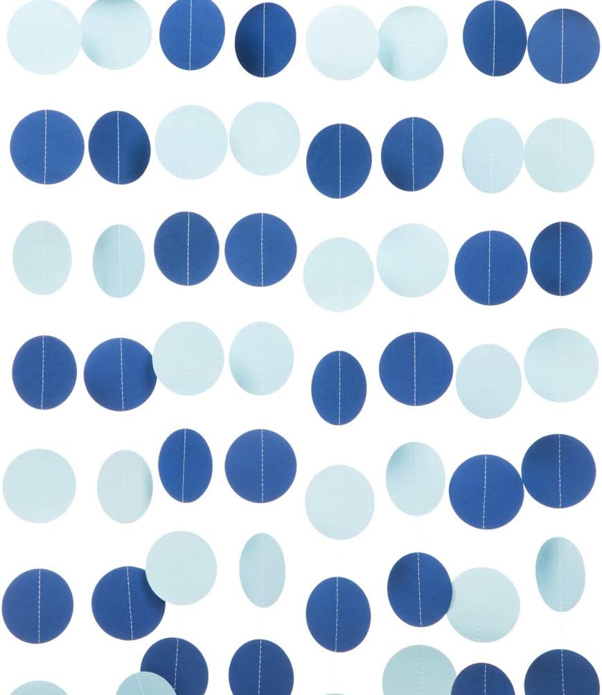 WEVEN Blue Paper Garland Circle Dots Party Garland Streamer Backdrop Hanging Decorations, 2.5" in