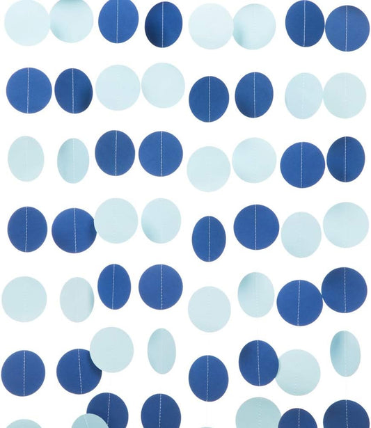 WEVEN Blue Paper Garland Circle Dots Party Garland Streamer Backdrop Hanging Decorations, 2.5" in