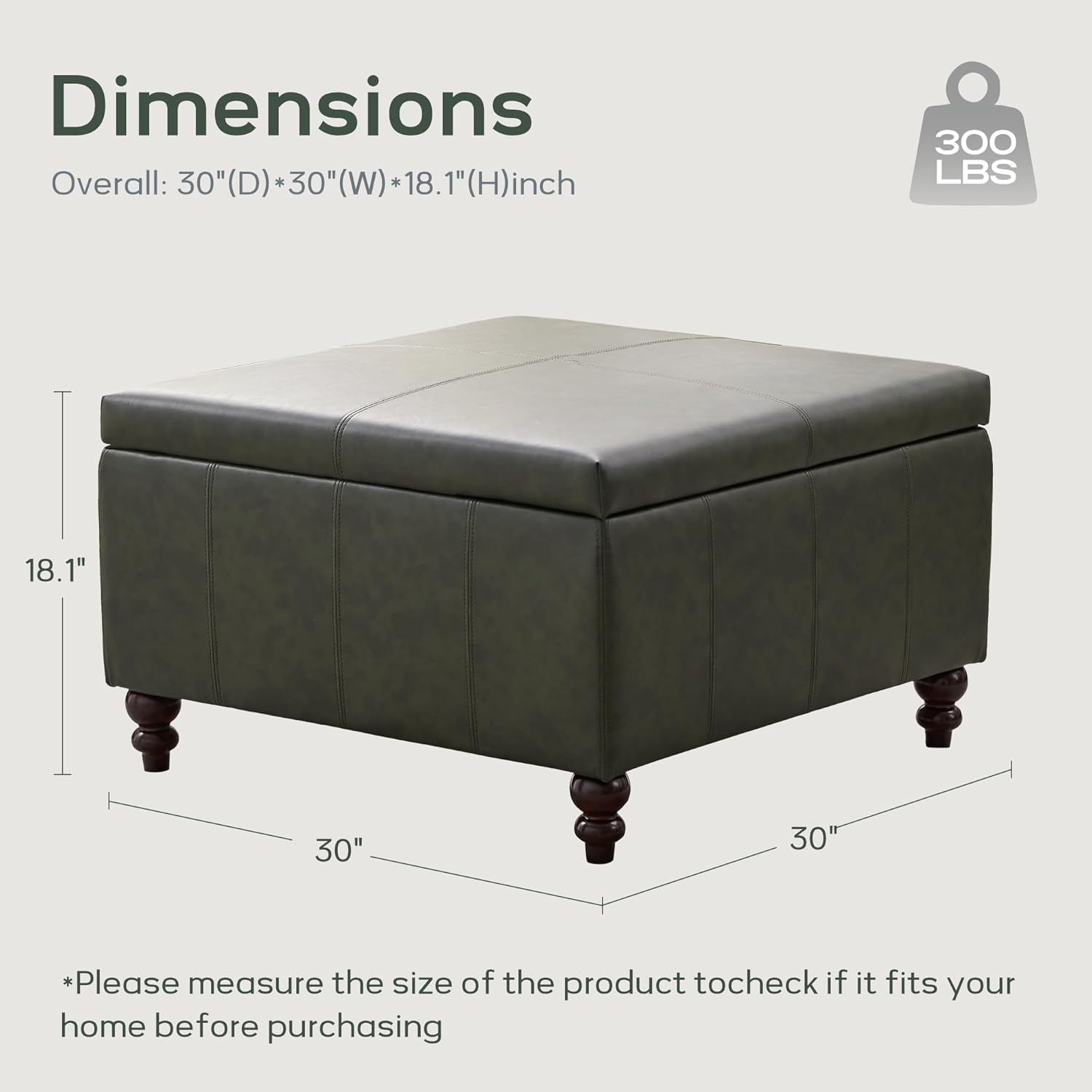 HUIMO Square Leather Storage Ottoman,Ottoman Coffee Table with Storage for Living Room