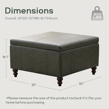 HUIMO Square Leather Storage Ottoman,Ottoman Coffee Table with Storage for Living Room
