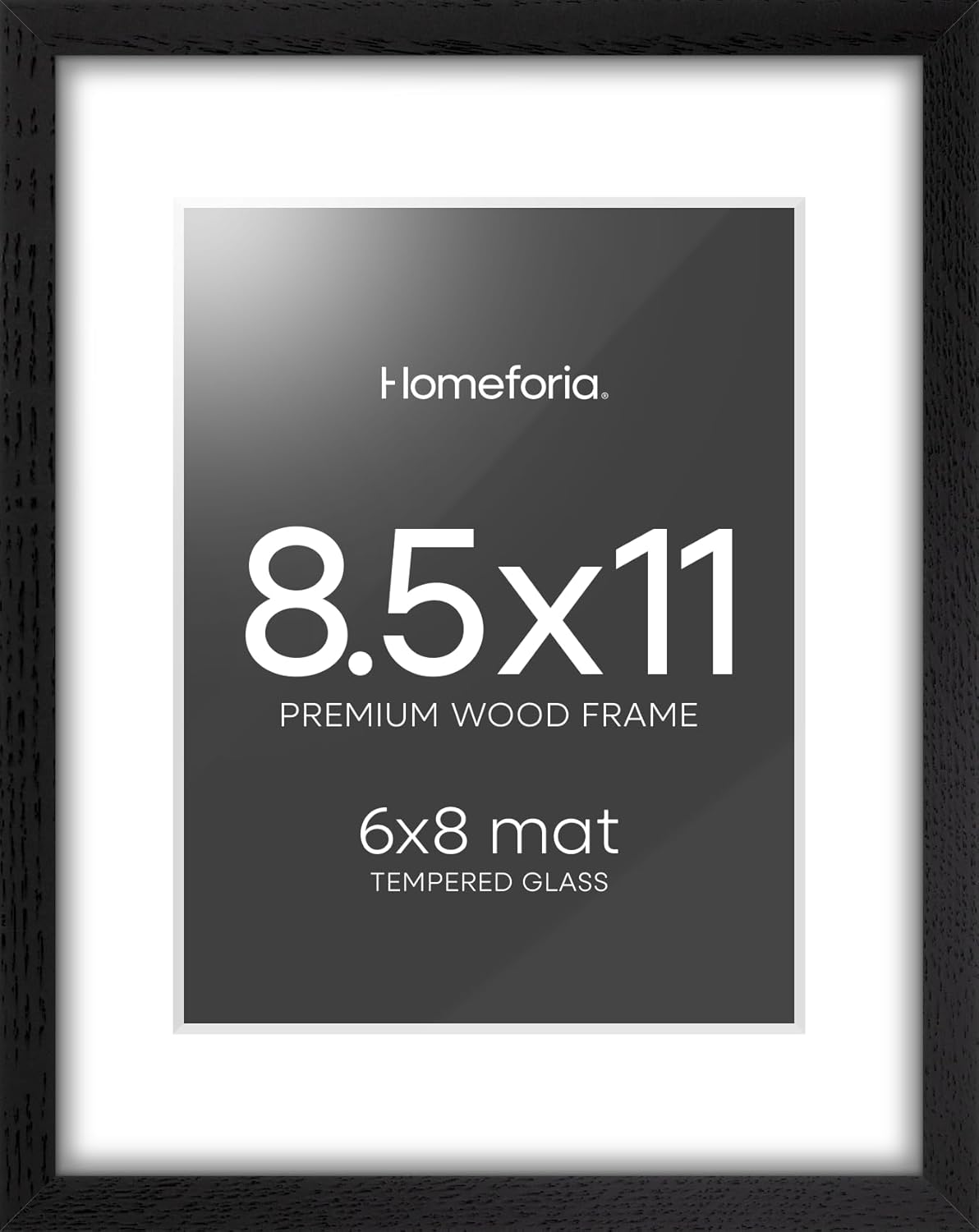 Homeforia 8.5x11 Picture Frame Black Wood, High End Oak 8.5 x 11 Frames with Mat 6 by 8 Print