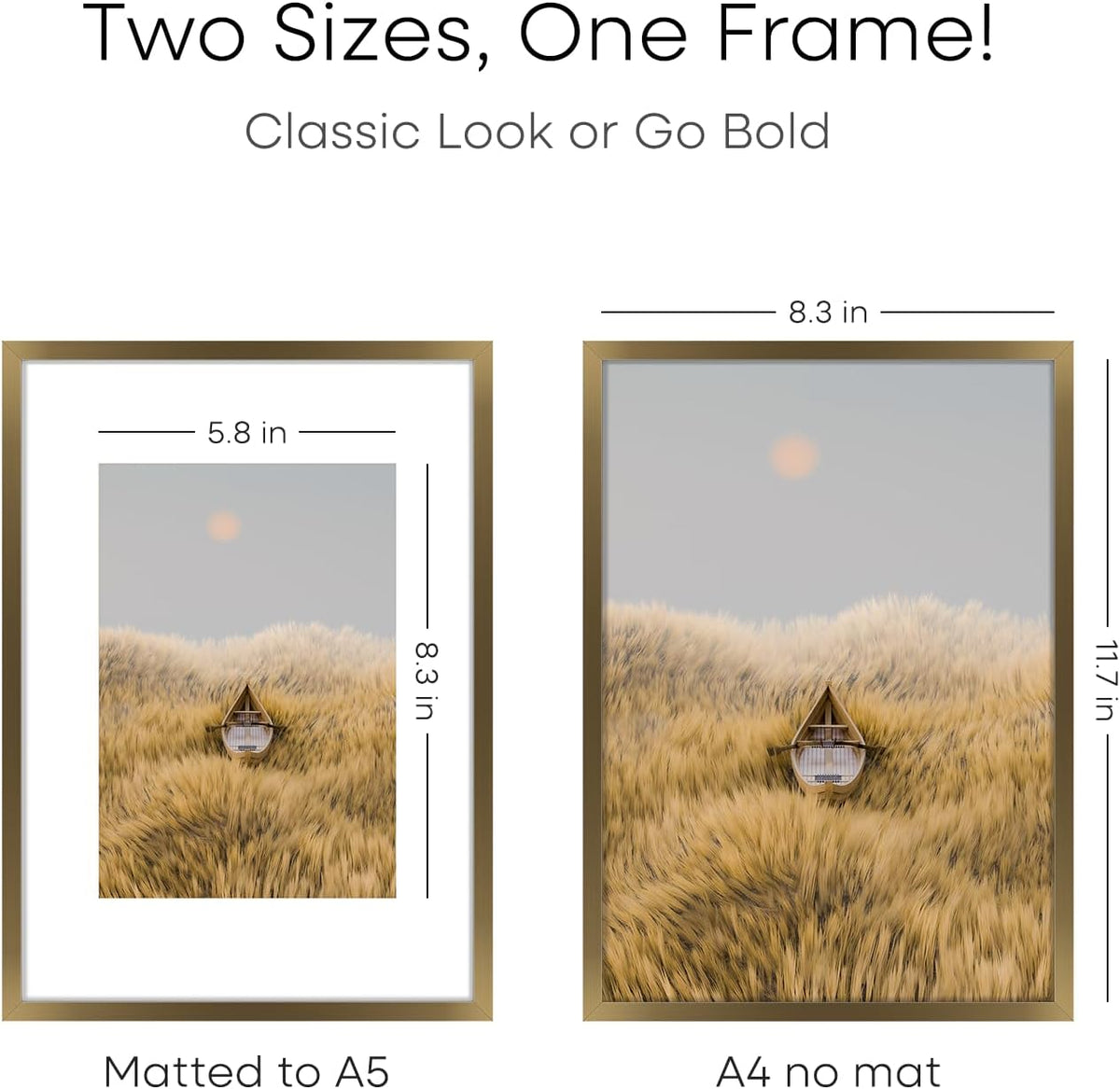Homeforia A4 Picture Frame Bronze, High End Metal 8.3 x 11.7 inch Brass Poster Frames with Mat 5.8